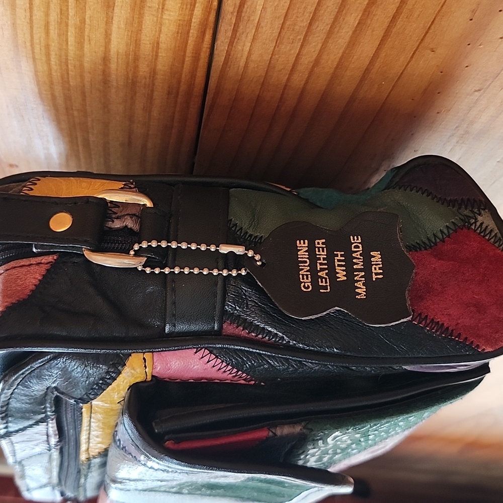 Vtg Genuine Leather Multicolor Patchwork Crossbod… - image 3